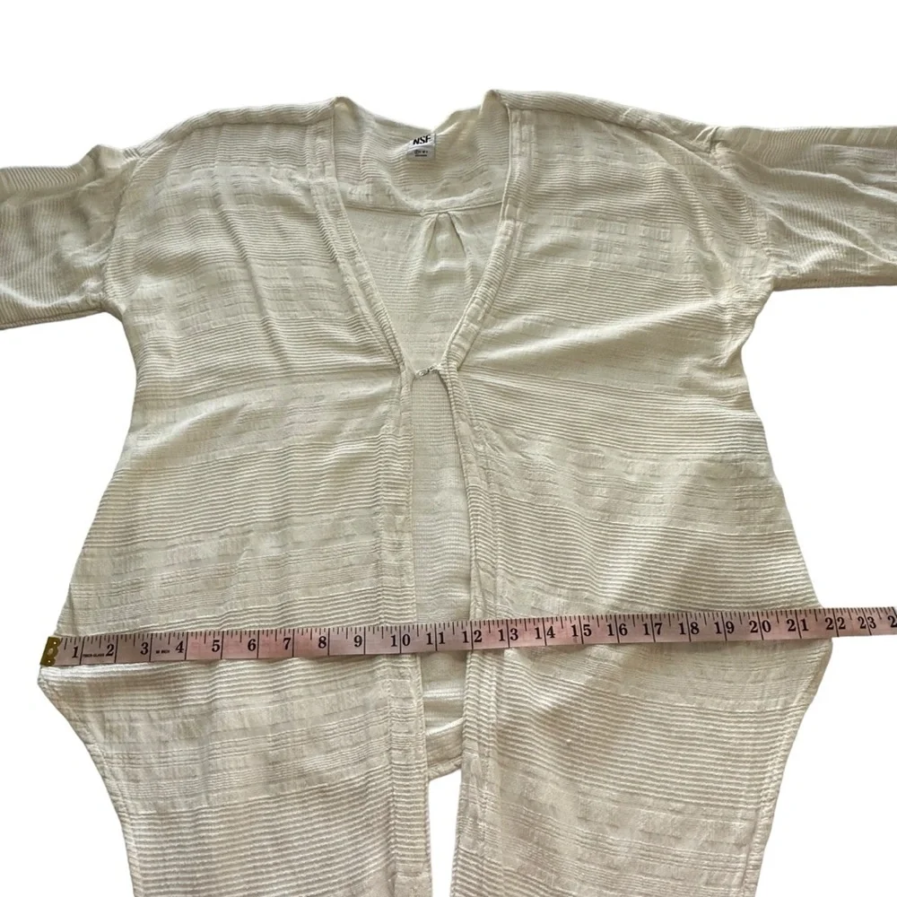 NSF Off‎ White X-Small P Long Sleeve Cardigan Wrap Top Textured Hook & Eye Tie